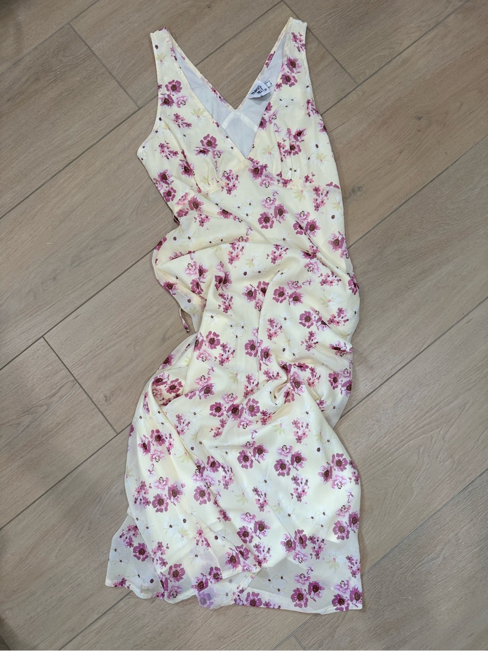 Princess Polly Pale Yellow Maxi Dress with Pink Floral Print